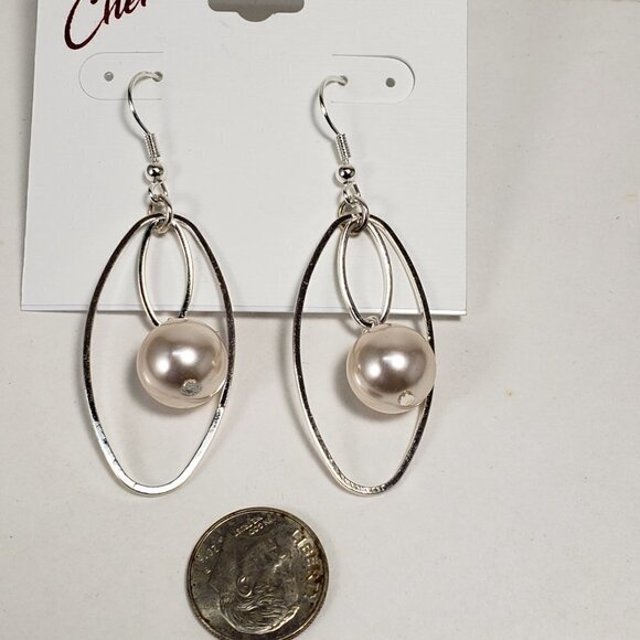 Women's Stylish Polished Silver tone Hoop, bead Design 2.5" drop dangle Earrings - Picture 5 of 7